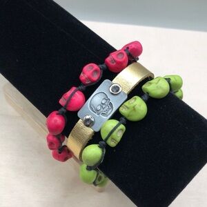 Curated bundle adjustable skull bracelets, colorful, fun statement chaotic chic